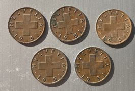 5 x 2 Rappen 1951  Schweizer Münzen