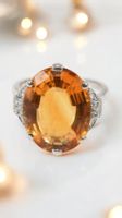 Antik grosser Art Deco Citrine und Diamant Ring 14k Gold