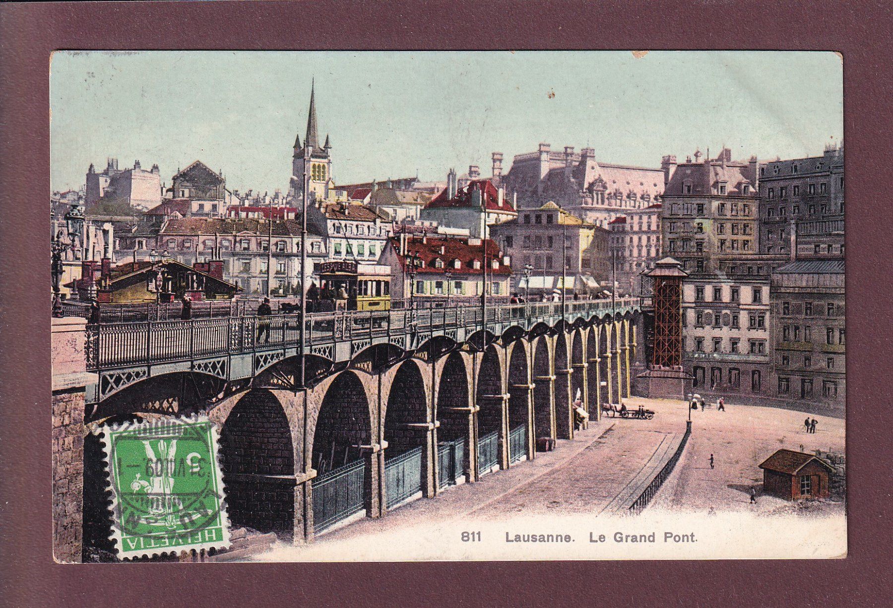 Cartoline postali: LAUSANNE - Grand Pont - Tram - 1909 – Usato da Pully venduto da nicecards