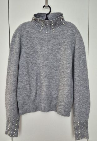 JDY Strickpullover mit Perlen, grau, M