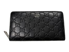 Gucci Signature Portemonnaie aus Leder, Schwarz silber