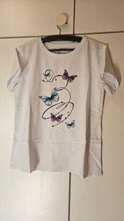 T-shirt bianca farfalle tg.M misto cotone