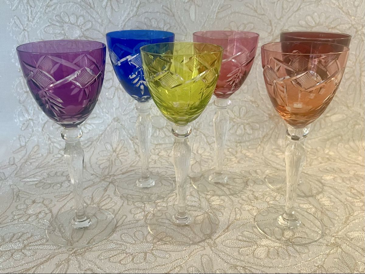 Bicchieri: 6 verres à vin cristal taillé, double couches, multicolore – Nuovo (secondo la descrizione) da Genève venduto da DELIRBEADS 2
