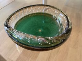 Murano Glasschale Gruen Vintage Gold mit Luftblasen