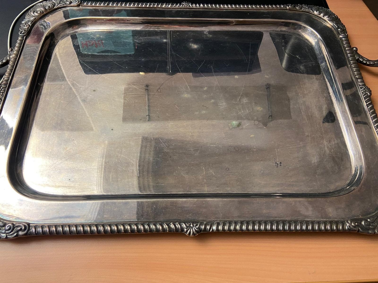 Servierplatten: Vintage Serviertablett, Silber, Rechteckig, mit Griffen – Gebraucht aus Lohn SH von Winter03 3