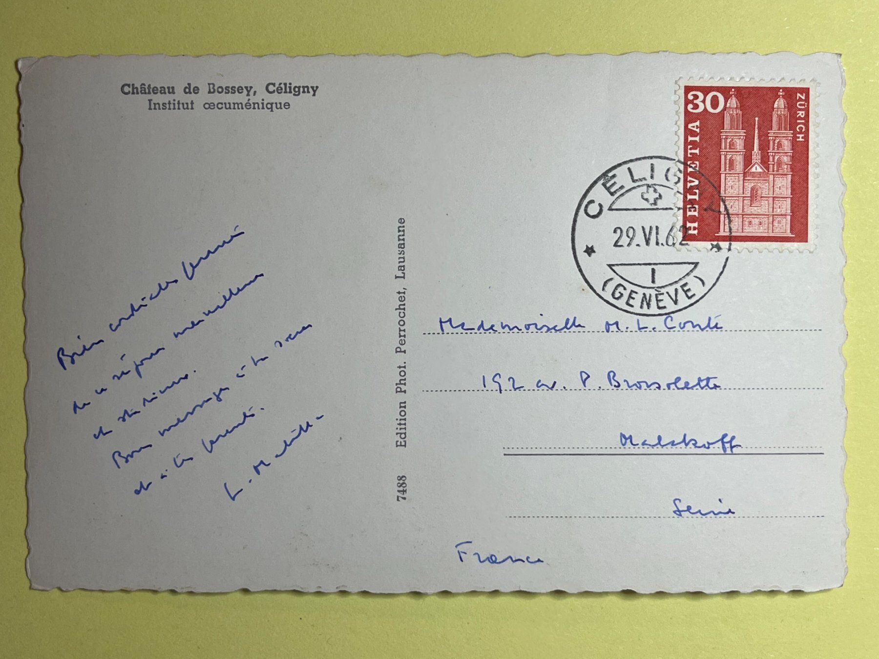 Cartoline postali: Château de Bossey - Céligny - 1962 – Usato da Steg VS venduto da _vinci_ 1