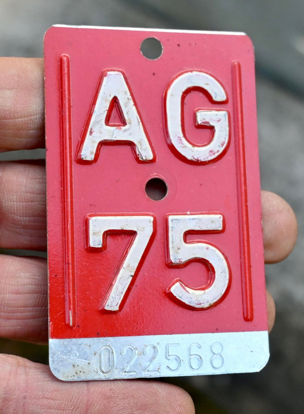 Insegne: Velonummer AG 75 von 1975 - Aargau – Usato da Pfaffhausen venduto da mono_rec 1