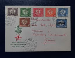 Brief Kampf der Malaria,  mit 7 Dienstmarken OMS, gest. 1962