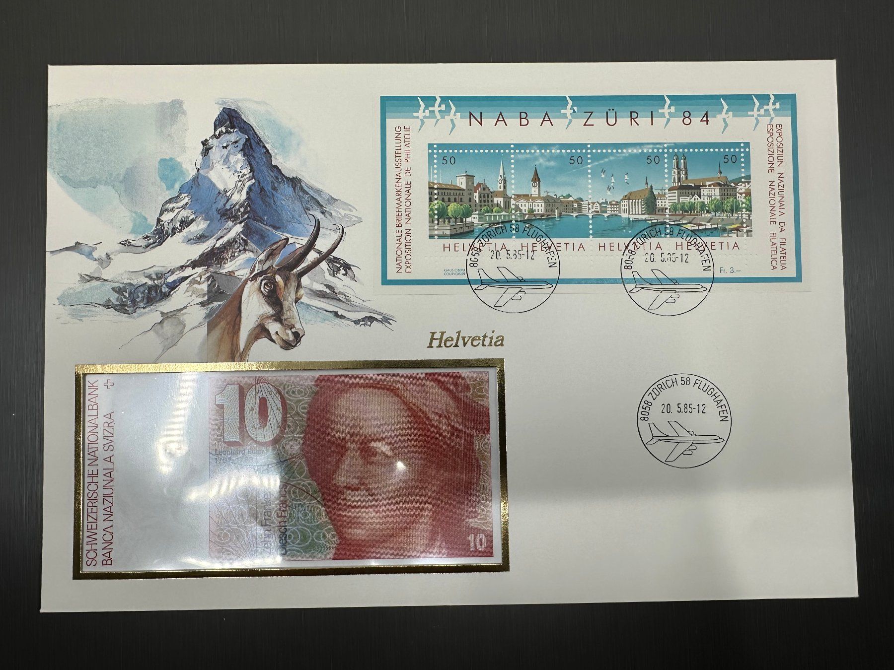 Banknoten: FDC Naba Züri 1984 mit 10.- Note – Gebraucht aus Arisdorf von Liquidus