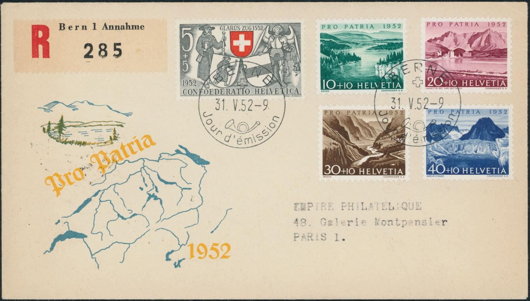 Tutti i francobolli: 1952 - Pro Patria - FDC ET · fr – Usato da Schindellegi venduto da leecollect