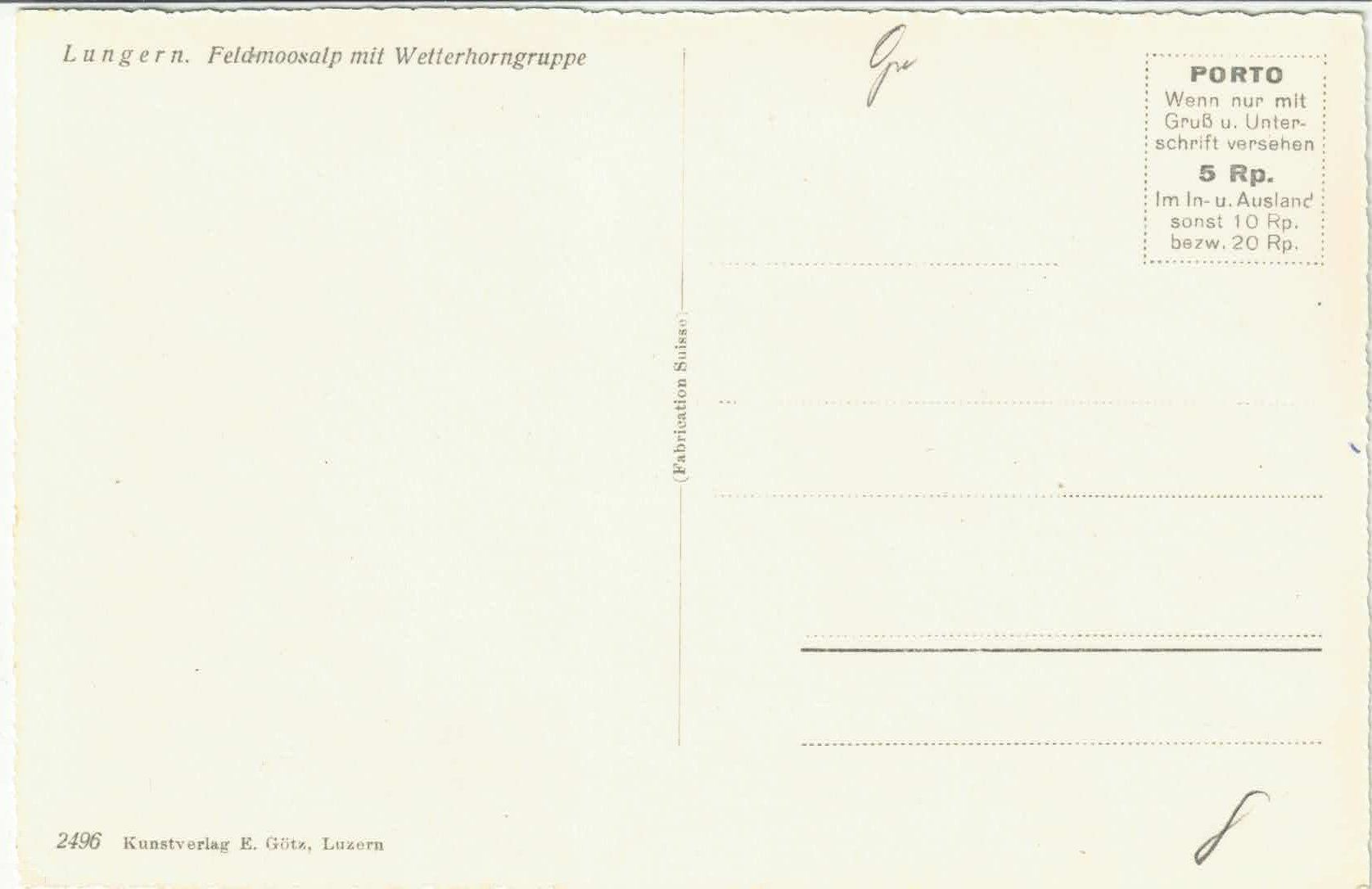 Cartoline postali: Lungern - Feldmoosalp mit Wetterhorngruppe – Usato da Ettingen venduto da Kartenplanet 1