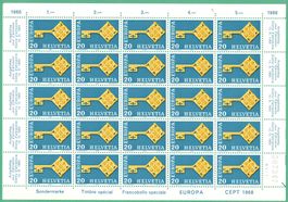 1968 Klein-Bogen   Europa  Schlüssel   postfrischer Bogen