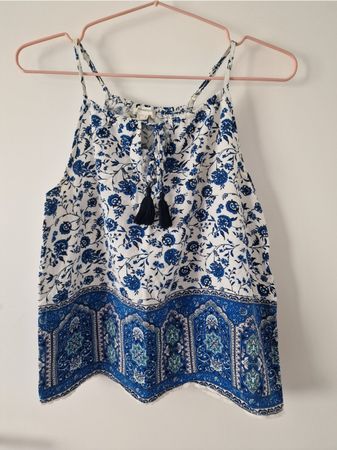 Blue & White Floral Tank Top