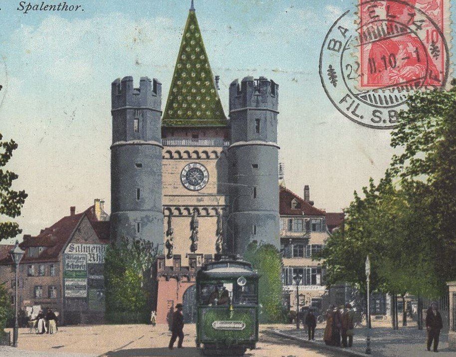 Cartoline postali: Basel,  Spalenthor,  Tram    1910 – Usato da Aarau venduto da kufi44 1