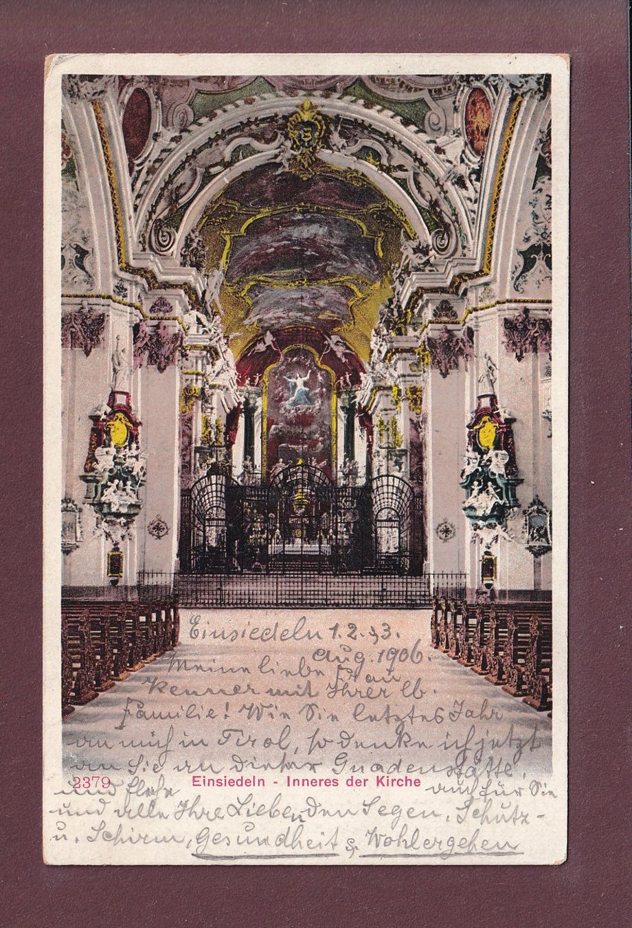 Cartoline postali: EINSIEDELN - Inneres der Kirche - 1906 – Usato da Pully venduto da nicecards