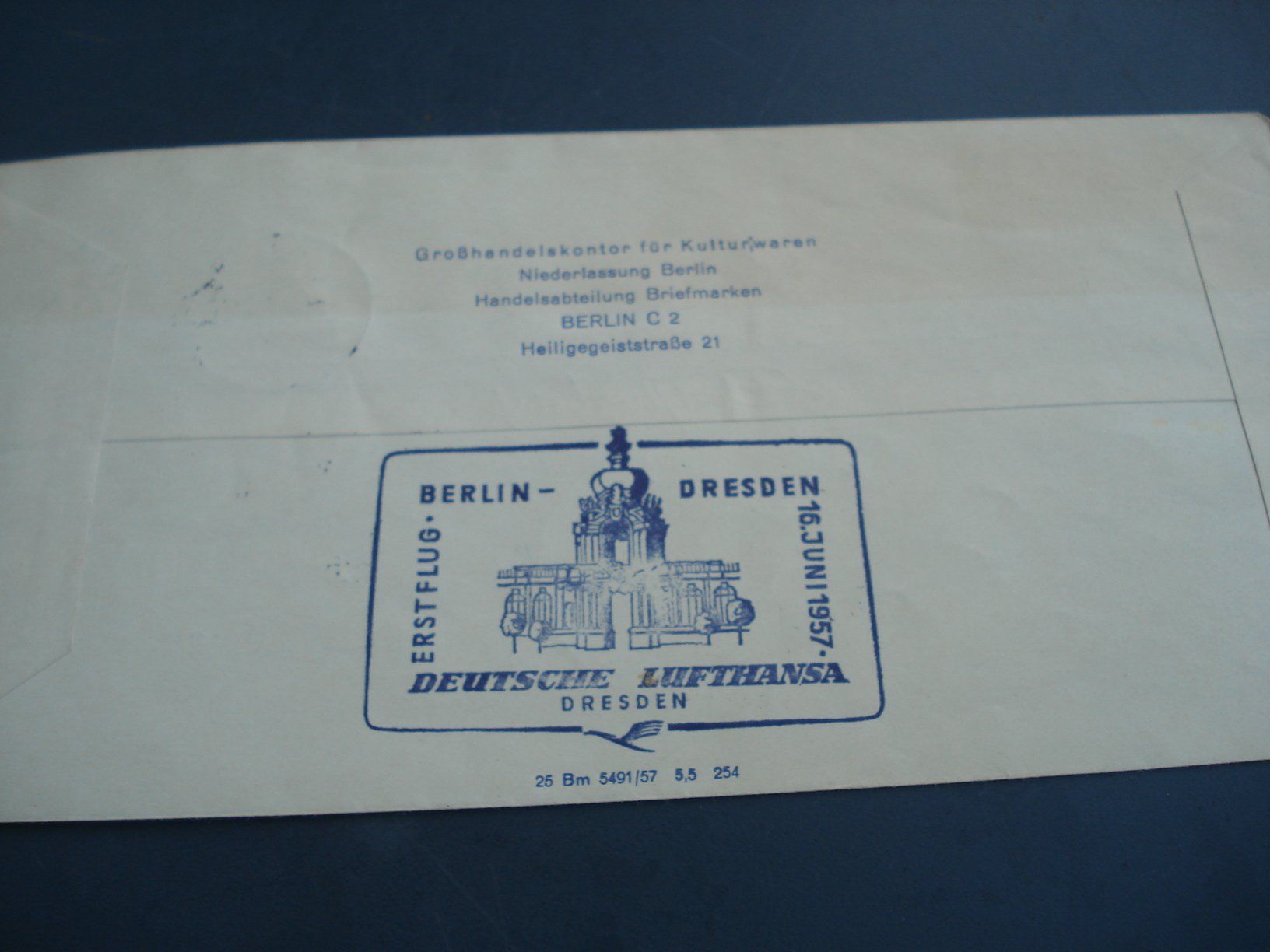 Tutti i francobolli: DDR Erstflugbrief 1957, Berlin-Dresden, Lufthansa – Usato da Niederwil AG venduto da morostahu 2