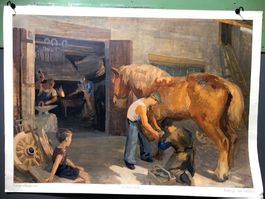 Vintage Schulwandbild DORFSCHMIEDE, L. Georg-Lauresch #G9 Lx