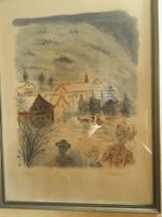 Tableau aquarelle avec paysage et personnages