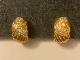 Vintage goldene Ohrclips mit Herz,❤️ signiert
