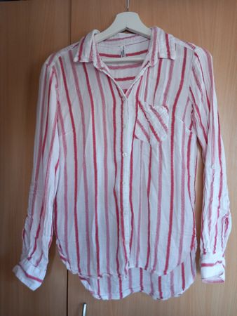 Chemise légère en coton rayée blanche et rose