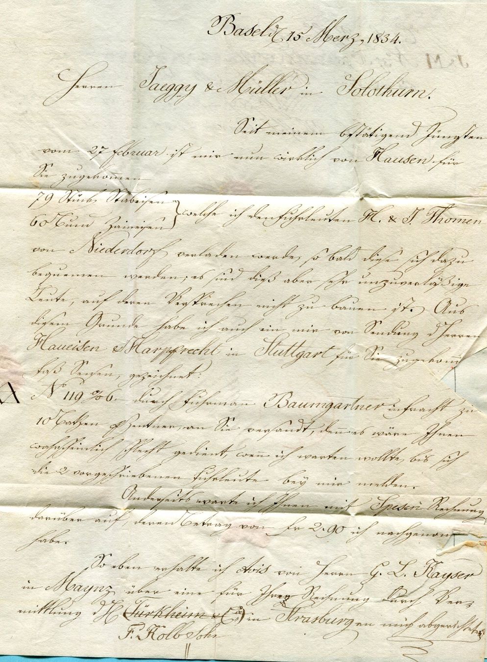 Alle Briefmarken: Faltbrief von Basel nach Solothurn 1834 – Gebraucht aus Opfikon von Prophila 3