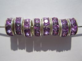 20 Strass Rondellen, Zwischenperle, lila, 8mm