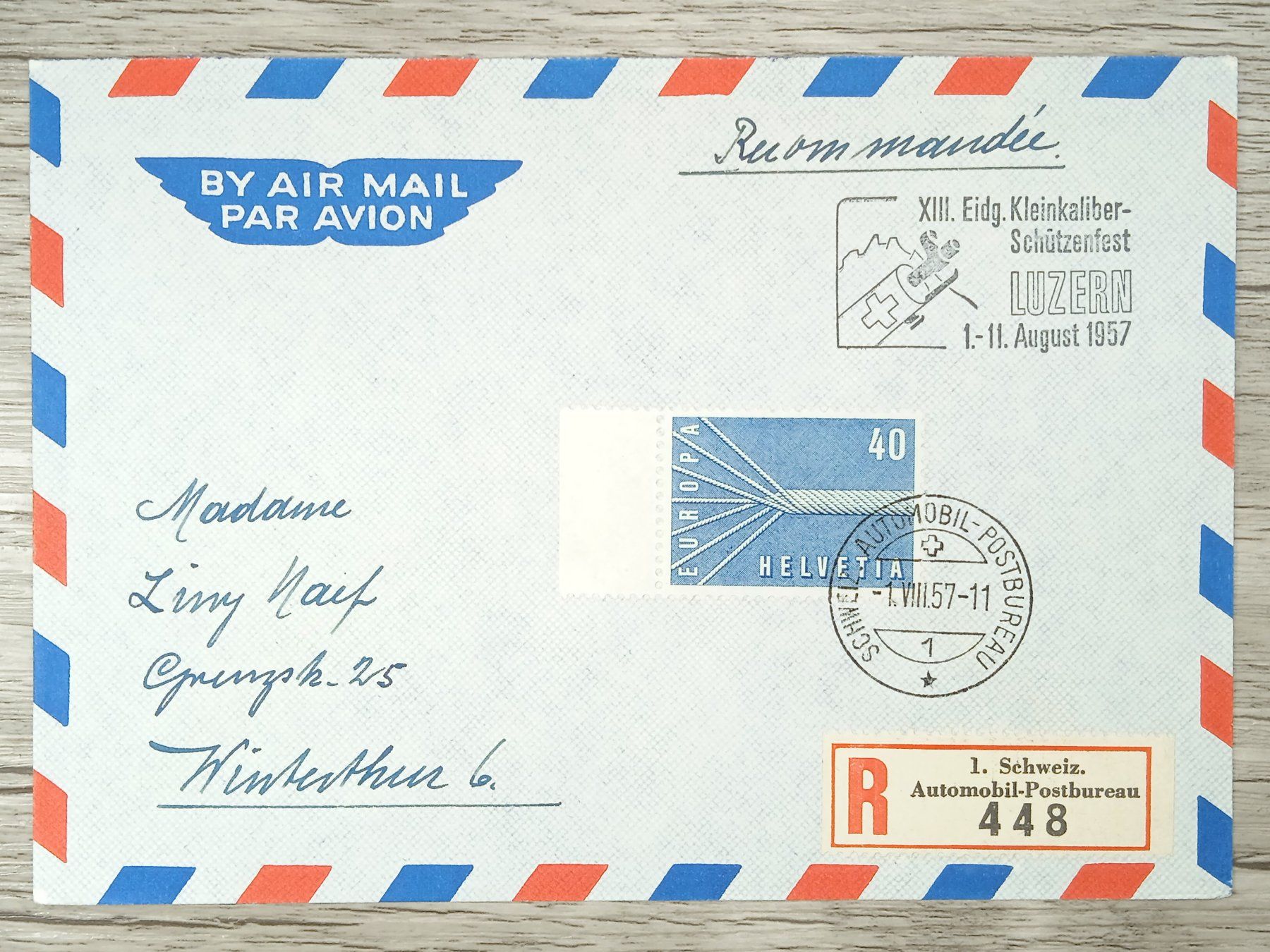 Tutti i francobolli: TR10 Enveloppe + Timbre Suisse 1957 – Usato da Cousset venduto da Patrick_Collections