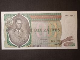 Seltene 10 Zaires Schein von 1979