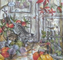 Serviette hunting cat 25 x 25cm (d323) 2Stk.