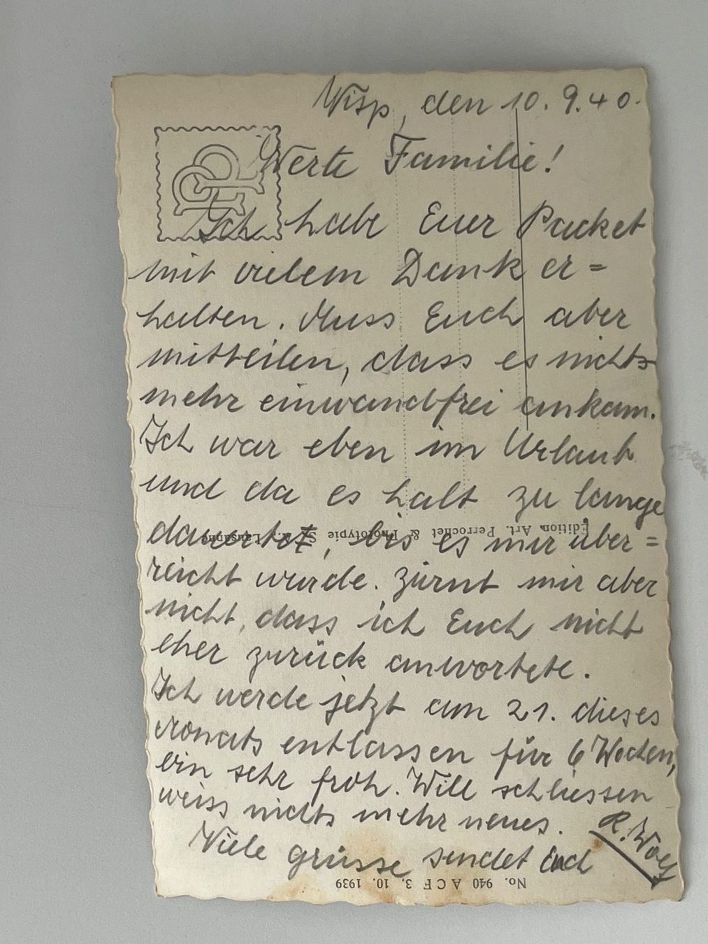 Cartoline postali: Originale alte Ansichtskarte Visp mit Bietschhorn,1940,Top! – Usato da Stäfa venduto da riccardinho 1