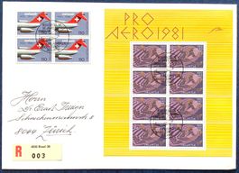 1981 - Kleinbogen Pro Aero auf R - Brief mit Mischfrankatur