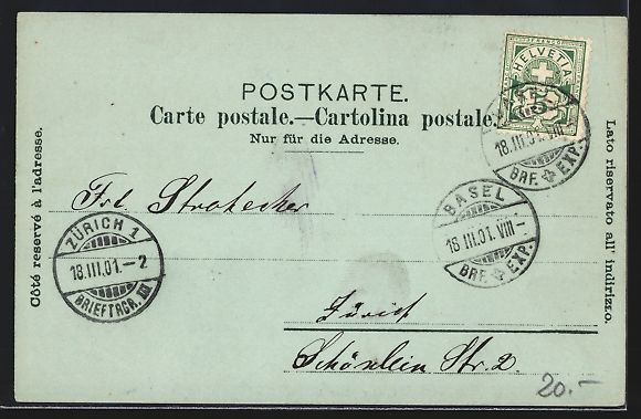 Ansichtskarten: Mondschein-Lithographie Basel, Rathaus,  – Gebraucht aus Berlin von bartko-reher 1