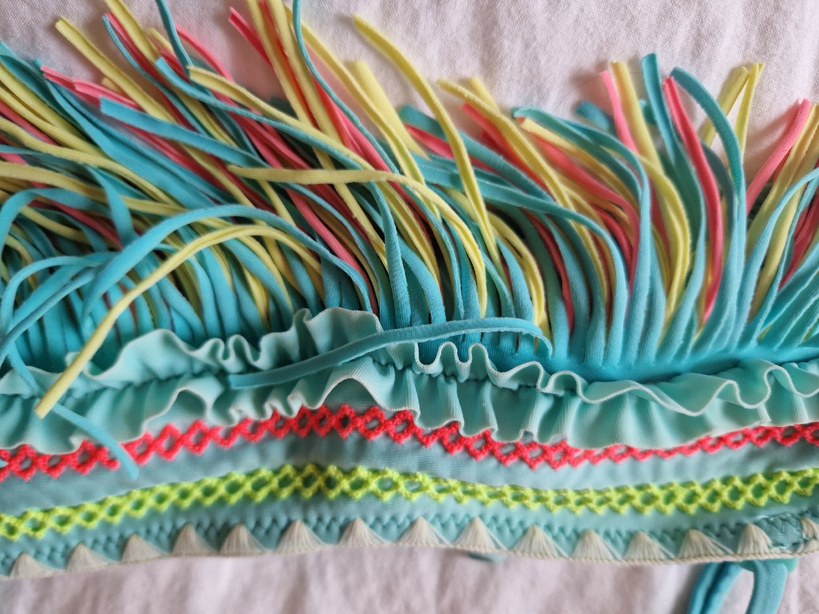 Badekleider & Bikinis: Fransenbikini, türkis mit bunten Details, Grösse 122 – Gebraucht aus Gwatt (Thun) von Letzte-Chance-III 2