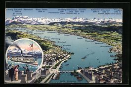 Zürich, Ortsansicht mit Zürichsee und 
