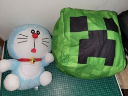 Doraemon Plush Toy and Minecraft Creeper