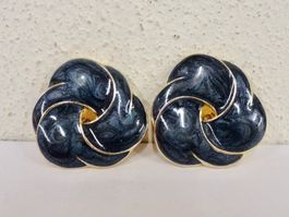 Vintage Ohrclips Clips Ohrschmuck Blau Gold 70er 80er Jahre