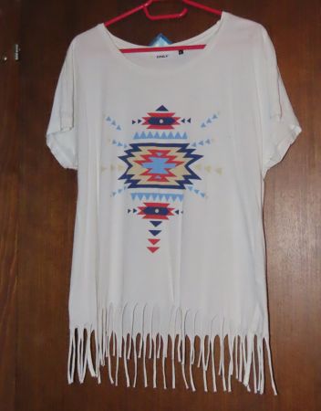 T-shirt blanc ONLY femme imprimé franges taille L neuf