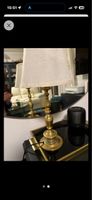 Lampe de chevet dorée avec abat-jour en tissu, vintage