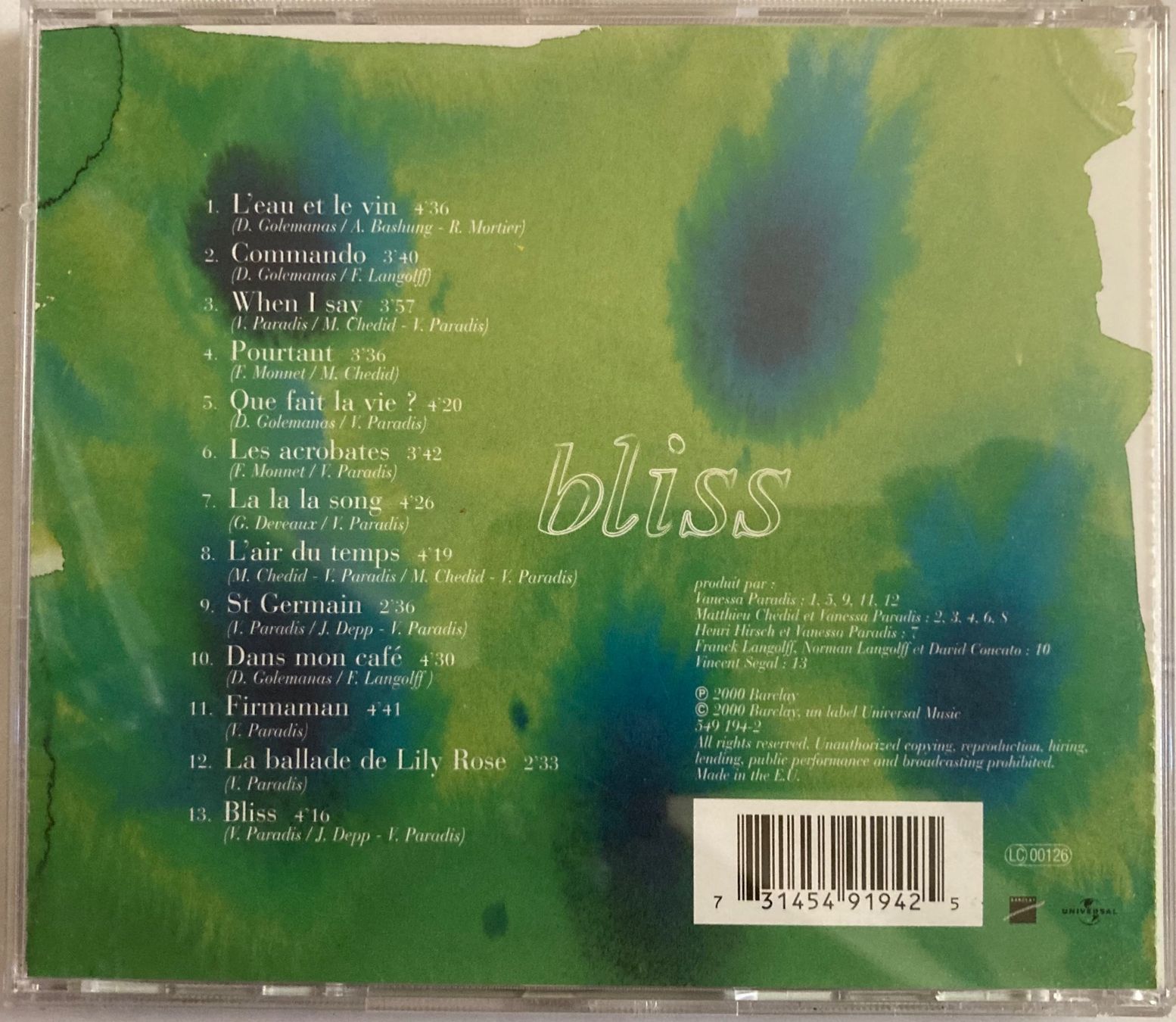 CD: VANESSA PARADIS - BLISS – Usato da Poliez-Pittet venduto da Newtown-Records 1
