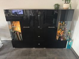 Sideboard schwarz Hochglanz mit LED Vitrinen