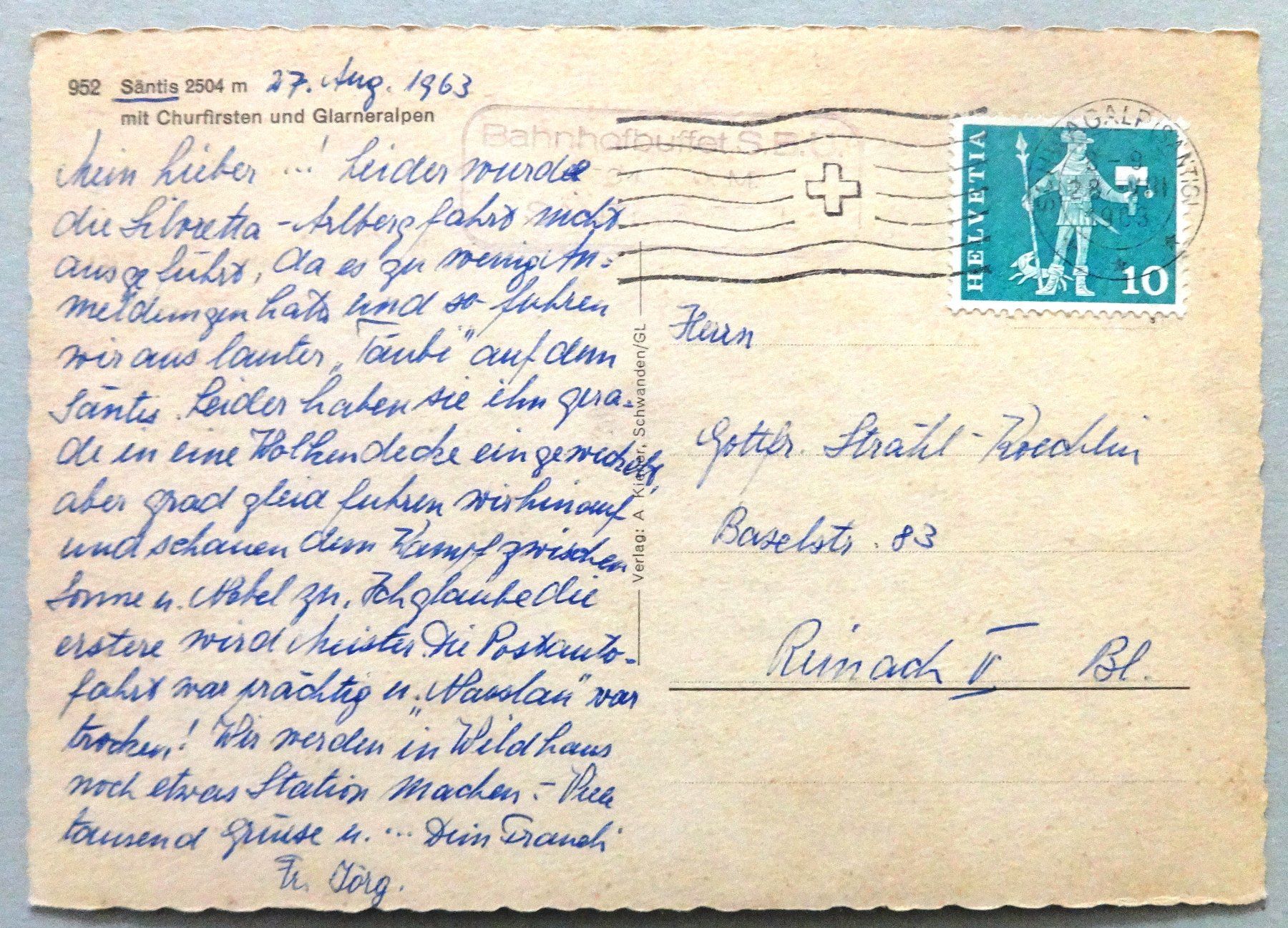 Cartoline postali: Säntis 2504 m mit Churfirsten und Glarneralpen – Usato da Fétigny venduto da Billy2miny 1