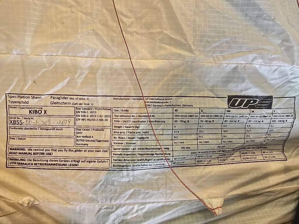Tende : UP KIBO X S / EN Mid- B / 2024 – Usato da Matzendorf venduto da Flugschule-Jura 4