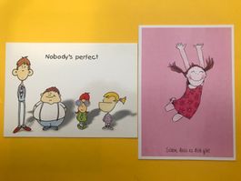 2x Postkarten Nobody's perfect / Schön,dass es dich gibt