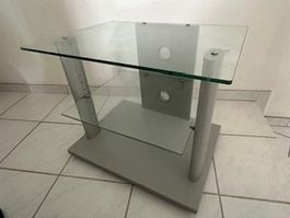 TV-Möbel, Glas, silber /Höhe 50cm, Breite 61 cm, Tiefe 45 cm