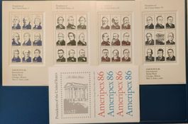 USA Stamp Ameripex 86 / 4 Bogen Presidents / 22cents = $ 7.2