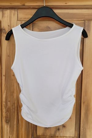 3 geniale Tanktops, gerafft, Set Rot, Schwarz, Weiss, Gr M