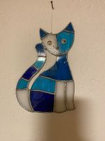 Glasbild Katze Bunt handgemacht Dekoration Fensterbild 20cm