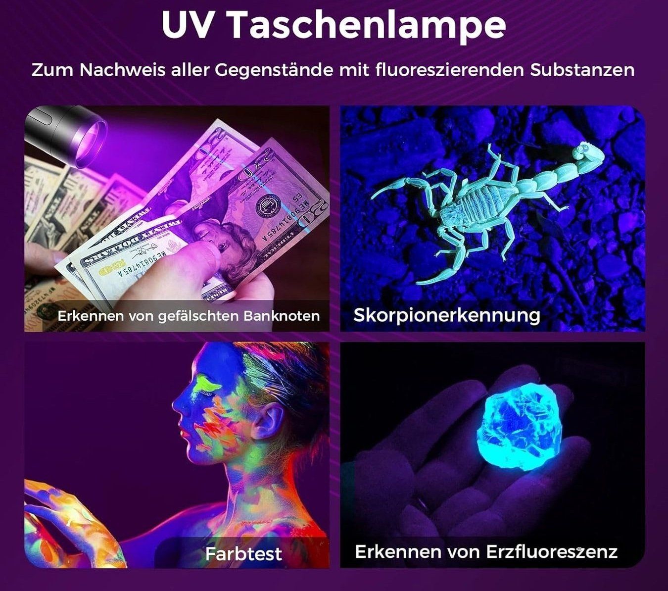 Lampade: UV LED-Taschenlampe Schwarzlicht – Nuovo e nell'imballaggio originale da Dietikon venduto da KFZ-Spezialwerkzeuge 1