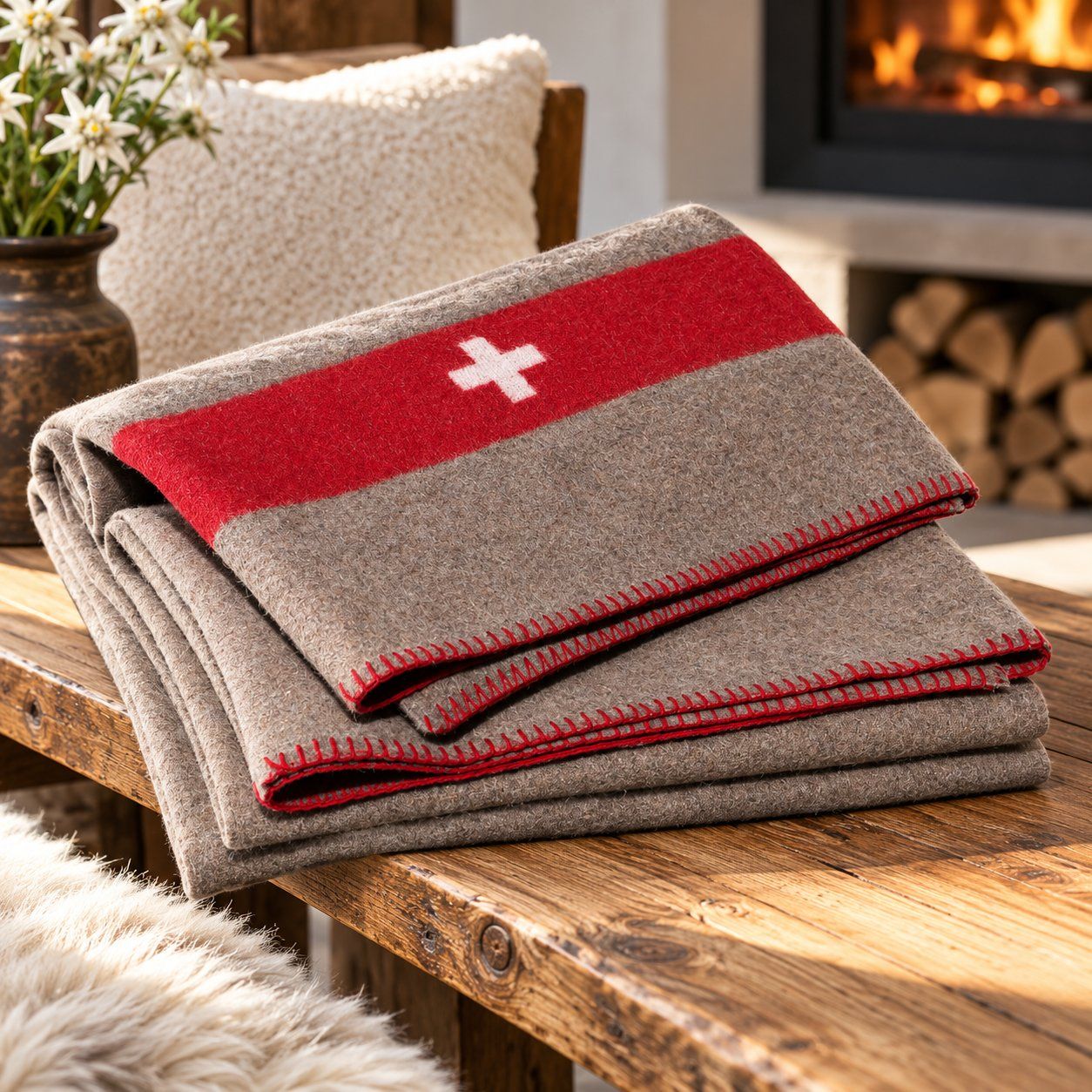 Schweizer Armee Coperte: Eskimo Original Schweizer Militärdecke mit Ledergurt – Nuovo e nell'imballaggio originale da Adlikon b.Regensdorf venduto da MK-VORHANGSERVICE 4