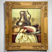 MÜCKE - nature morte à l'huile sur toile marouflée sur bois